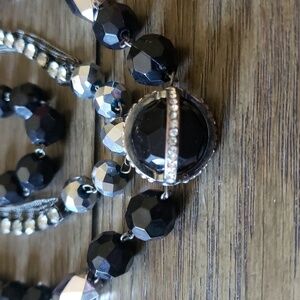 Charming Charlie Necklace Triple Strand Black Silver